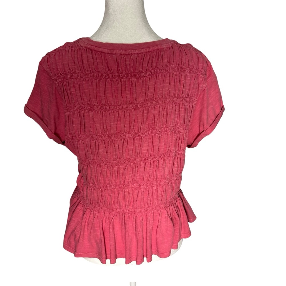 Anthropologie Pilcro Garment Dyed Ruched Crew Neck Cap Sleeve Tee - Picture 5 of 6